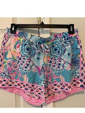 Lilly Pulitzer Teal & Pink Floral Drawstring Athletic Shorts